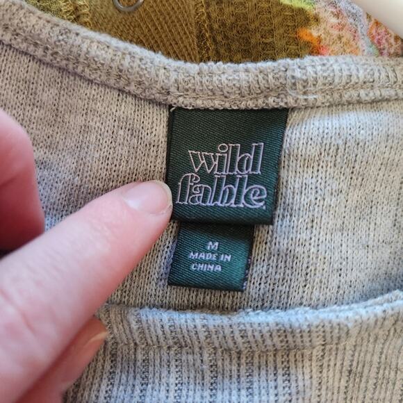 Wild Fable Gray Cropped Long Sleeve Shirt Top Ruched Tie Front Medium - Picture 6 of 6